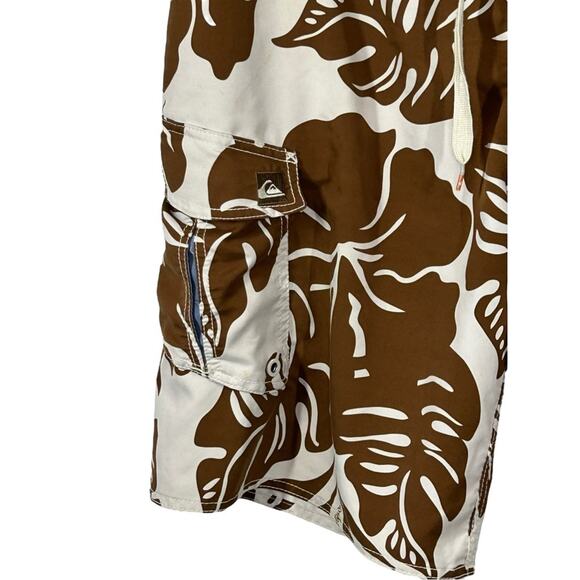 Quiksilver Men's Unlined Swim Trunks Size 36 Brown Leaf Print - Picture 6 of 15